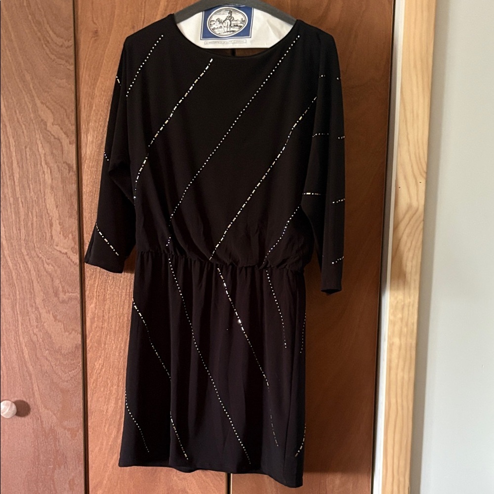 White House Black Market Black Dress with Silver and Gold Accents size XS